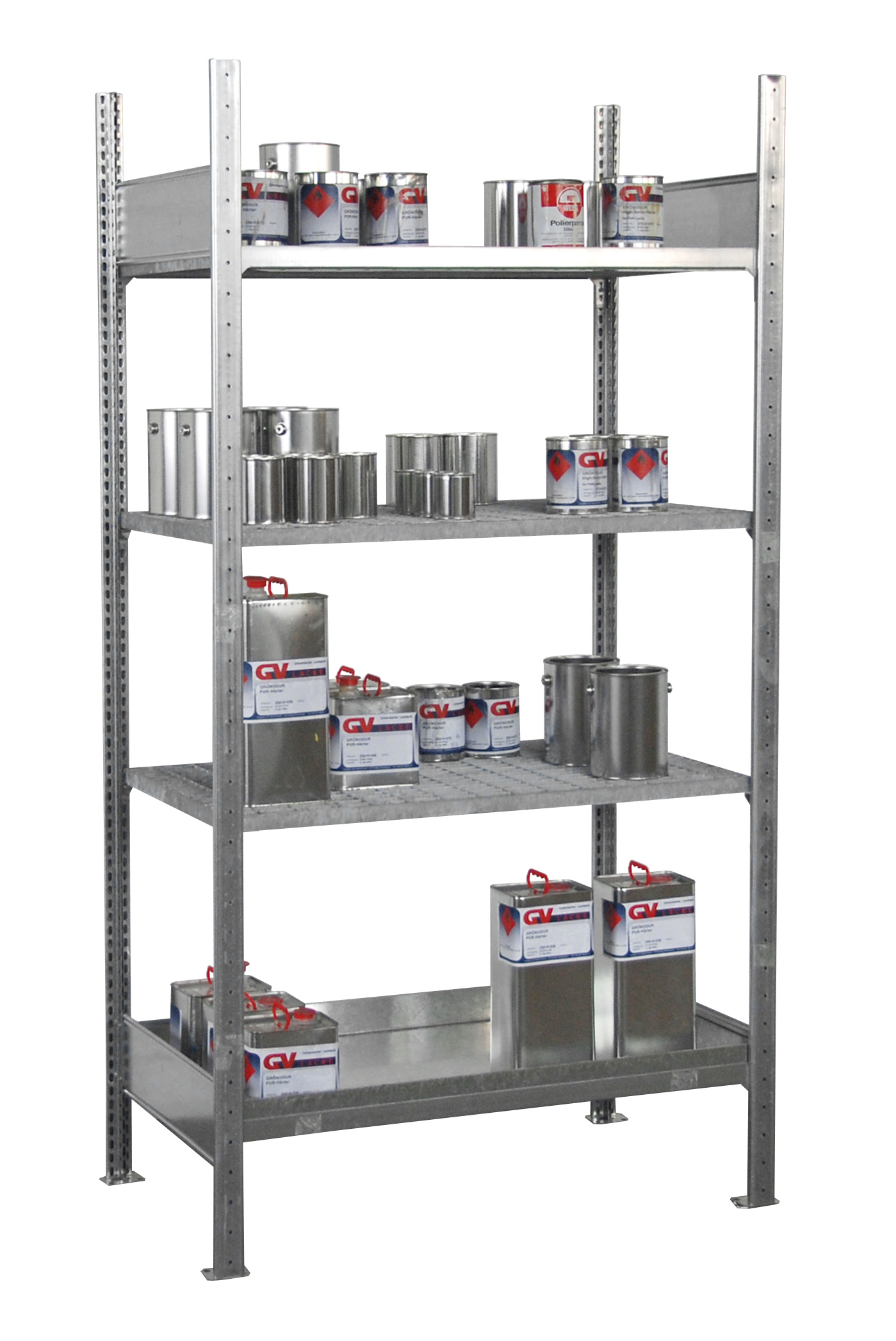 Rayonnages à petites liaisons avec bacs de rétention type SÉRIE 3000